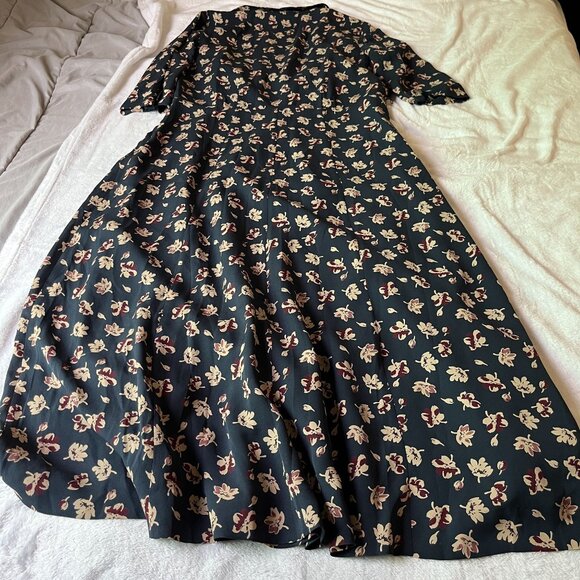 Sundance Womens Floral Print Silk Midi Dress Size 10 Black Red Short Sleeve Boho - Picture 3 of 13